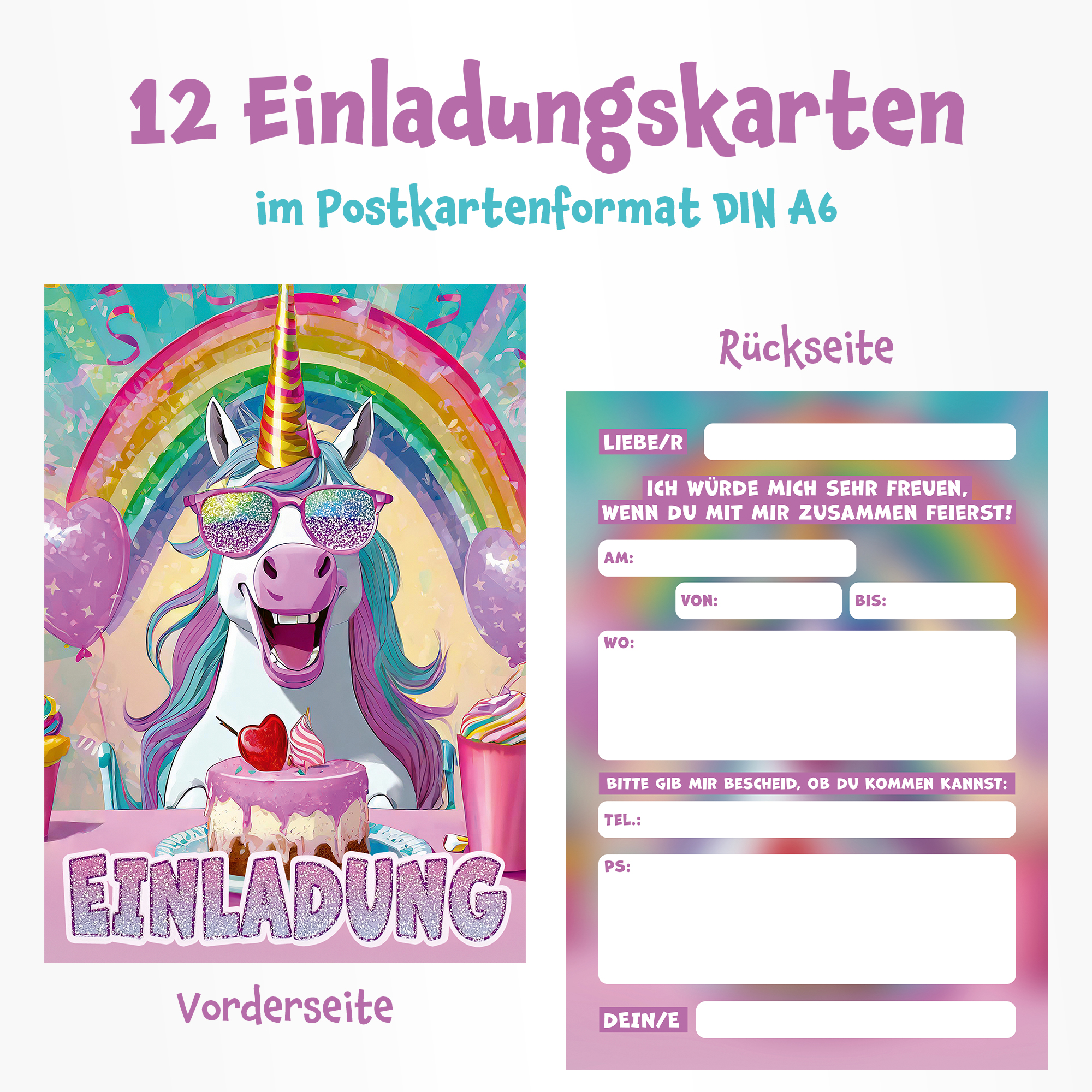 moosthaler einladungskarten kindergeburtstag maedchen einhorn glitzer einladungen