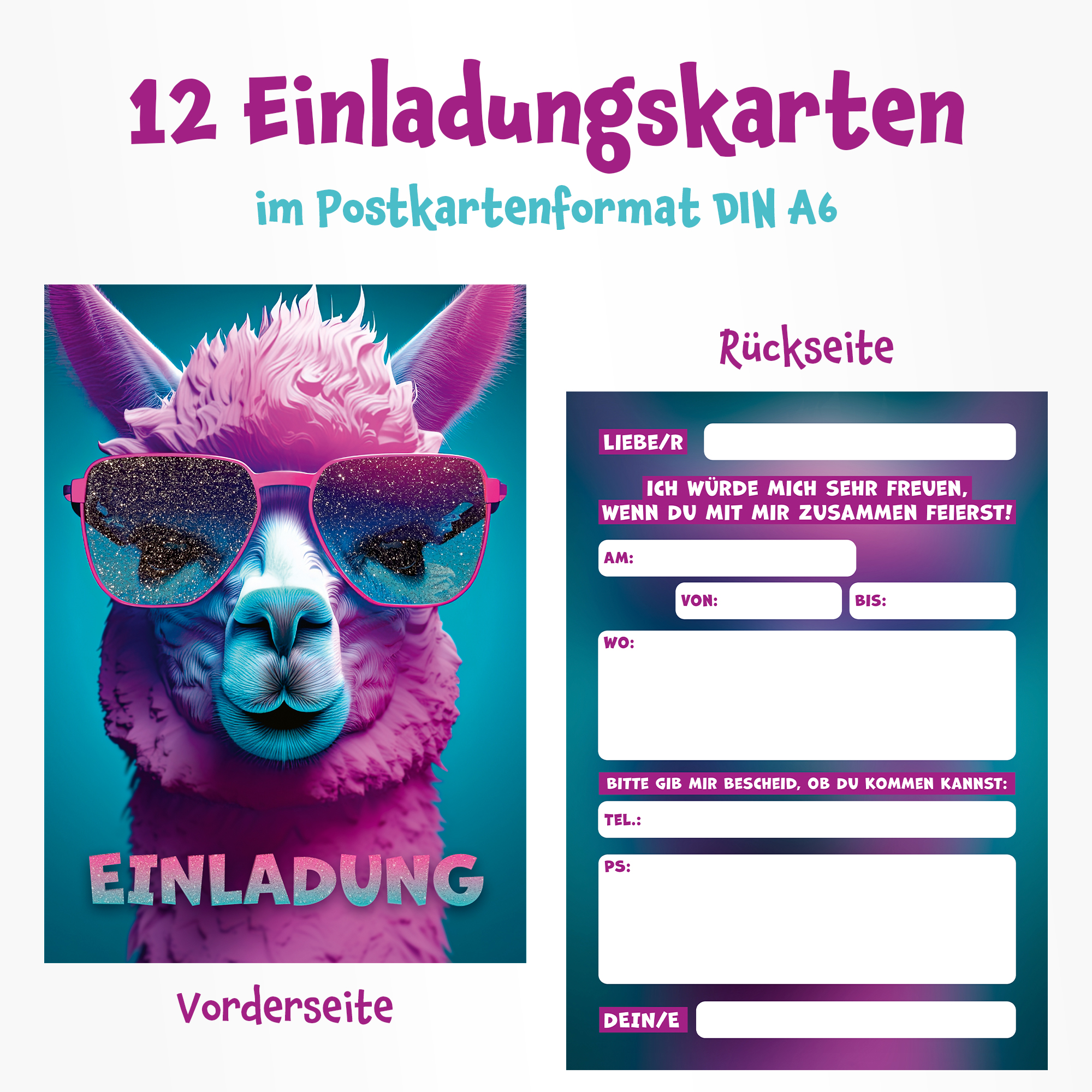 moosthaler einladungskarten kindergeburtstag maedchen lama glitzer einladungen
