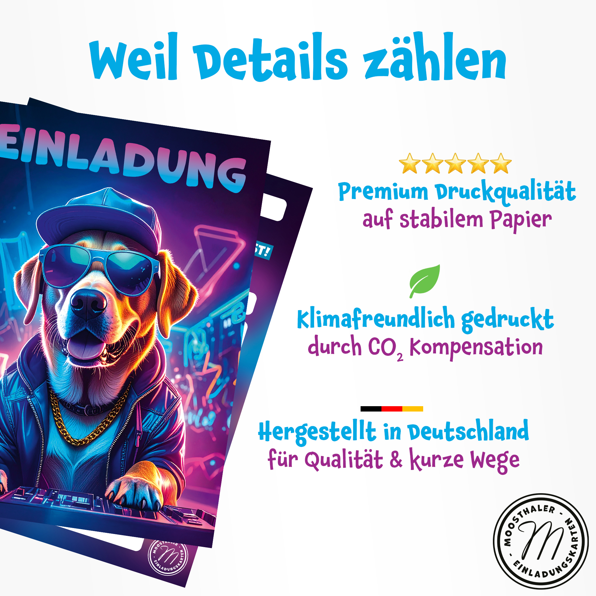 moosthaler einladungskarten kindergeburtstag junge DJ-hund einladungen