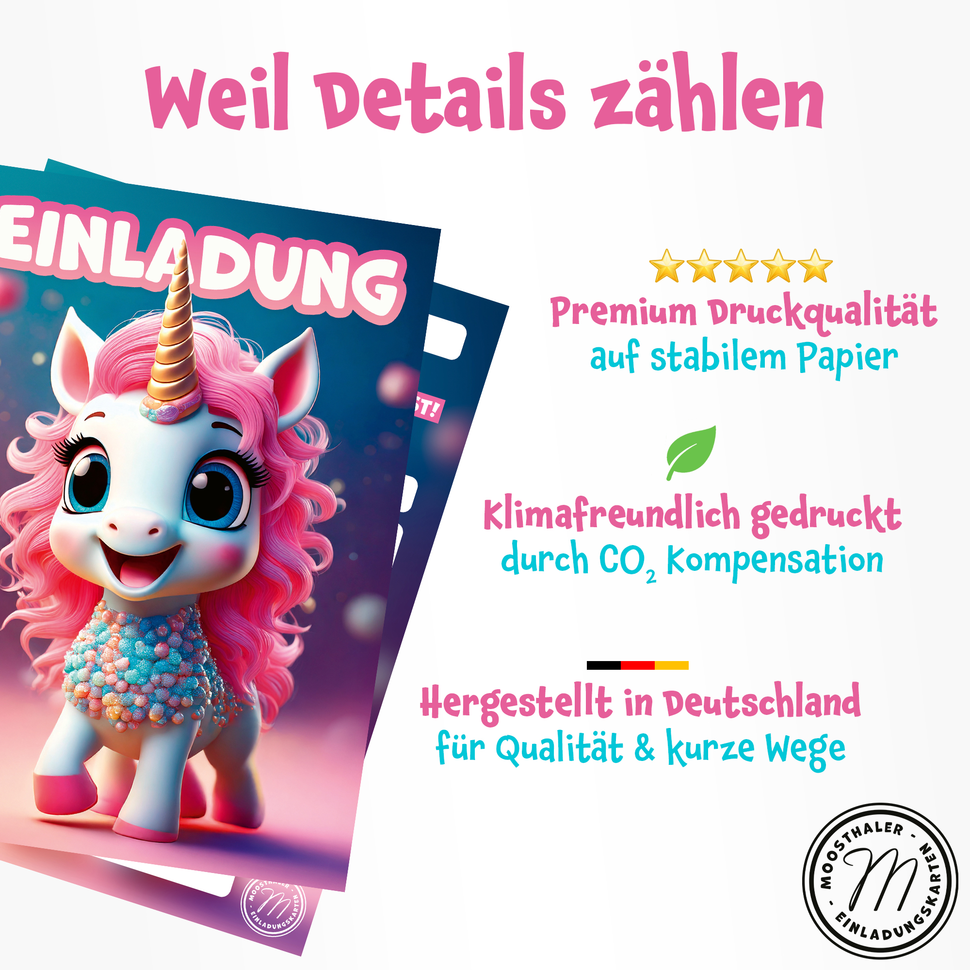 moosthaler einladungskarten kindergeburtstag maedchen magisches einhorn einladungen