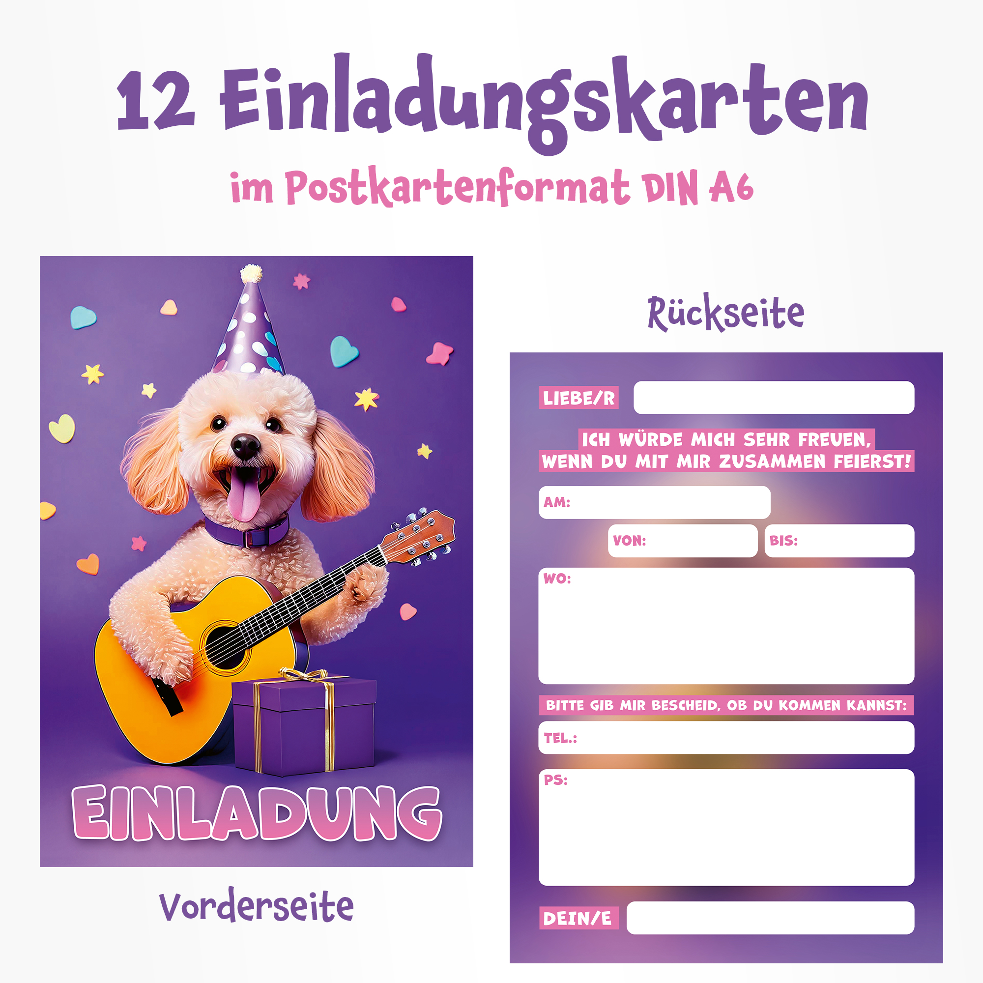moosthaler einladungskarten kindergeburtstag maedchen pudel hund einladungen
