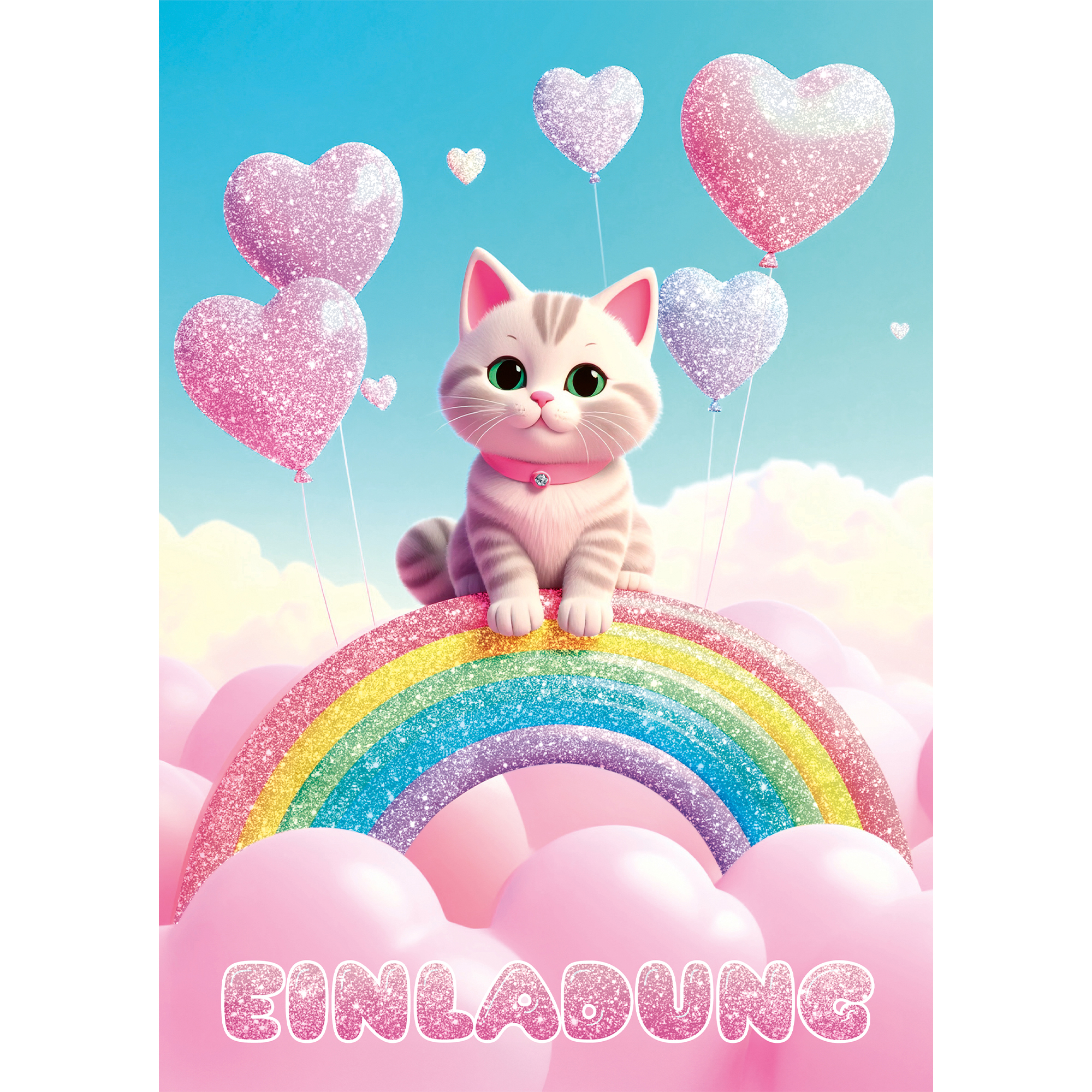 moosthaler einladungskarten kindergeburtstag maedchen regenbogen katze glitzer einladungen